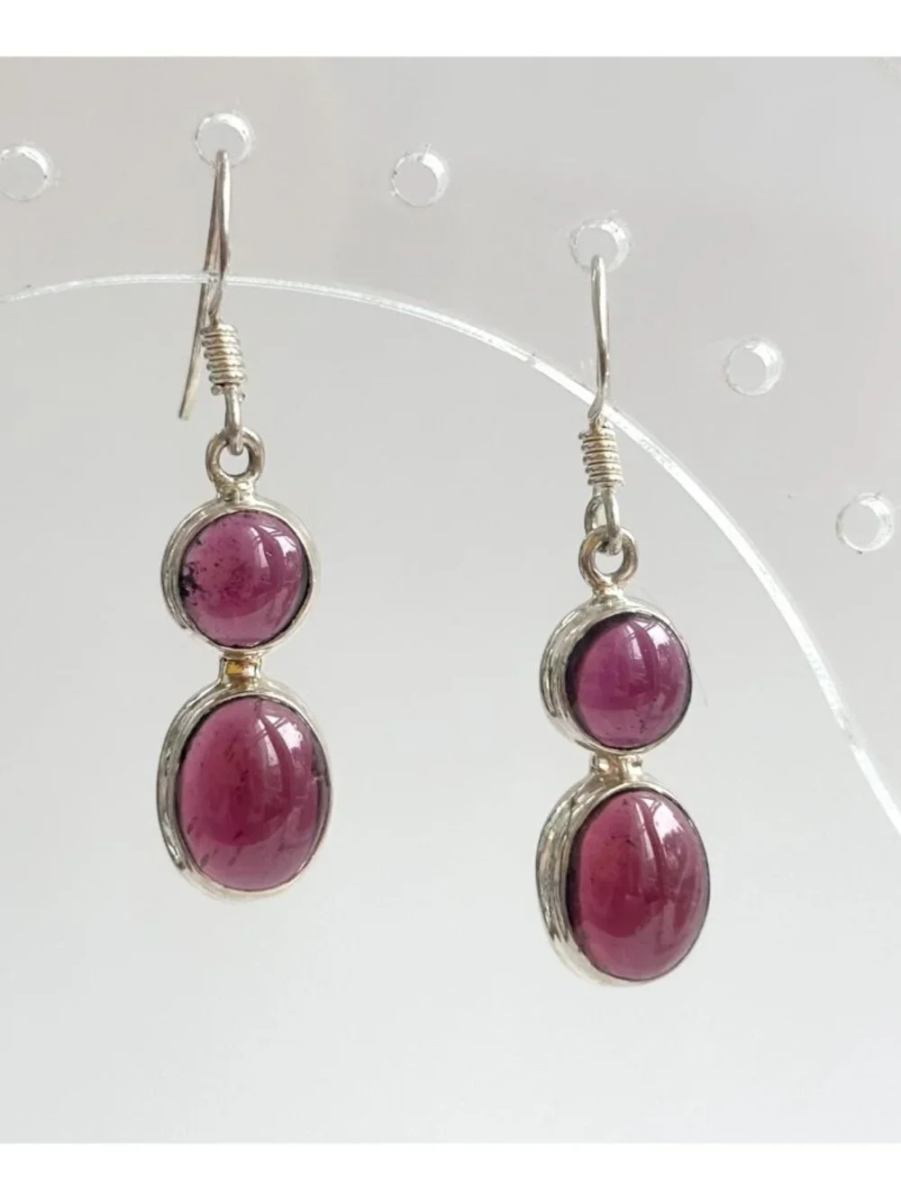 Natural Amethyst Cabochon Gemstone Vintage Sterling Silver 925 Earrings